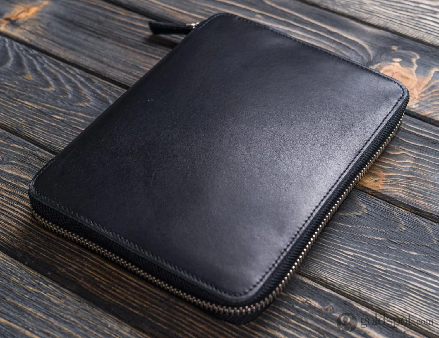 Galen Leather Zippered A5 Notebook Folio in Black