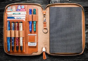 Galen Leather Zippered A5 Notebook Folio in Brown