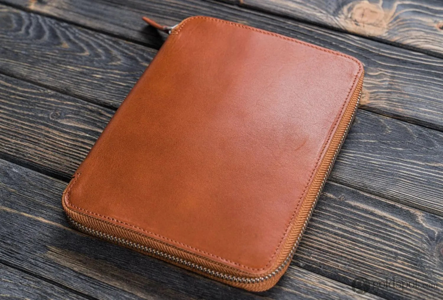 Galen Leather Zippered A5 Notebook Folio in Brown