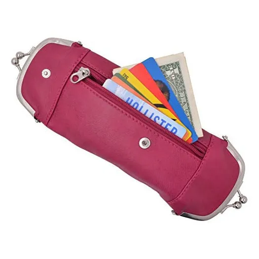 Genuine Leather Cigarette and Lighter Case with Twist Clasp Hot Pink