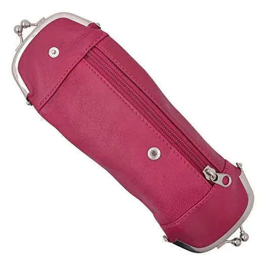 Genuine Leather Cigarette and Lighter Case with Twist Clasp Hot Pink