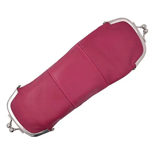 Genuine Leather Cigarette and Lighter Case with Twist Clasp Hot Pink