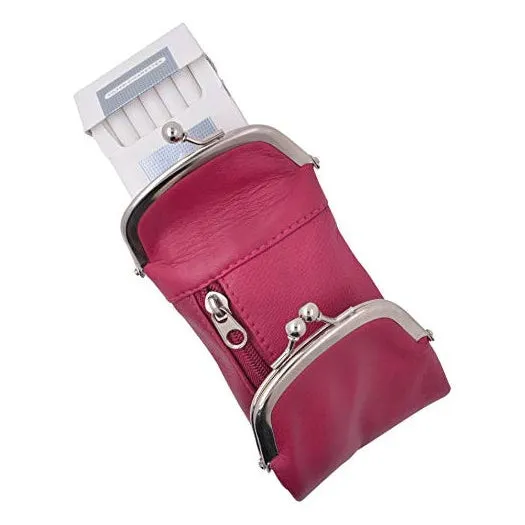 Genuine Leather Cigarette and Lighter Case with Twist Clasp Hot Pink