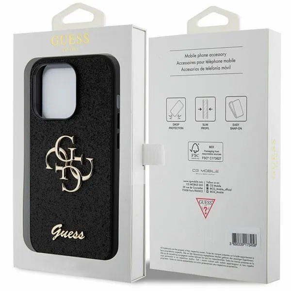 Guess Glitter Script Big 4G Case for iphone 15 Pro 6.1" Black - GUHCP15LHG4SGK