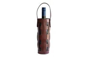 Italian Leather Wine Carrier - Vachetta Leathers - Walnut/Onyx