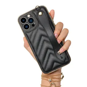 Leather Full Protect Soft Silicone Phone Case With Wrist Strap