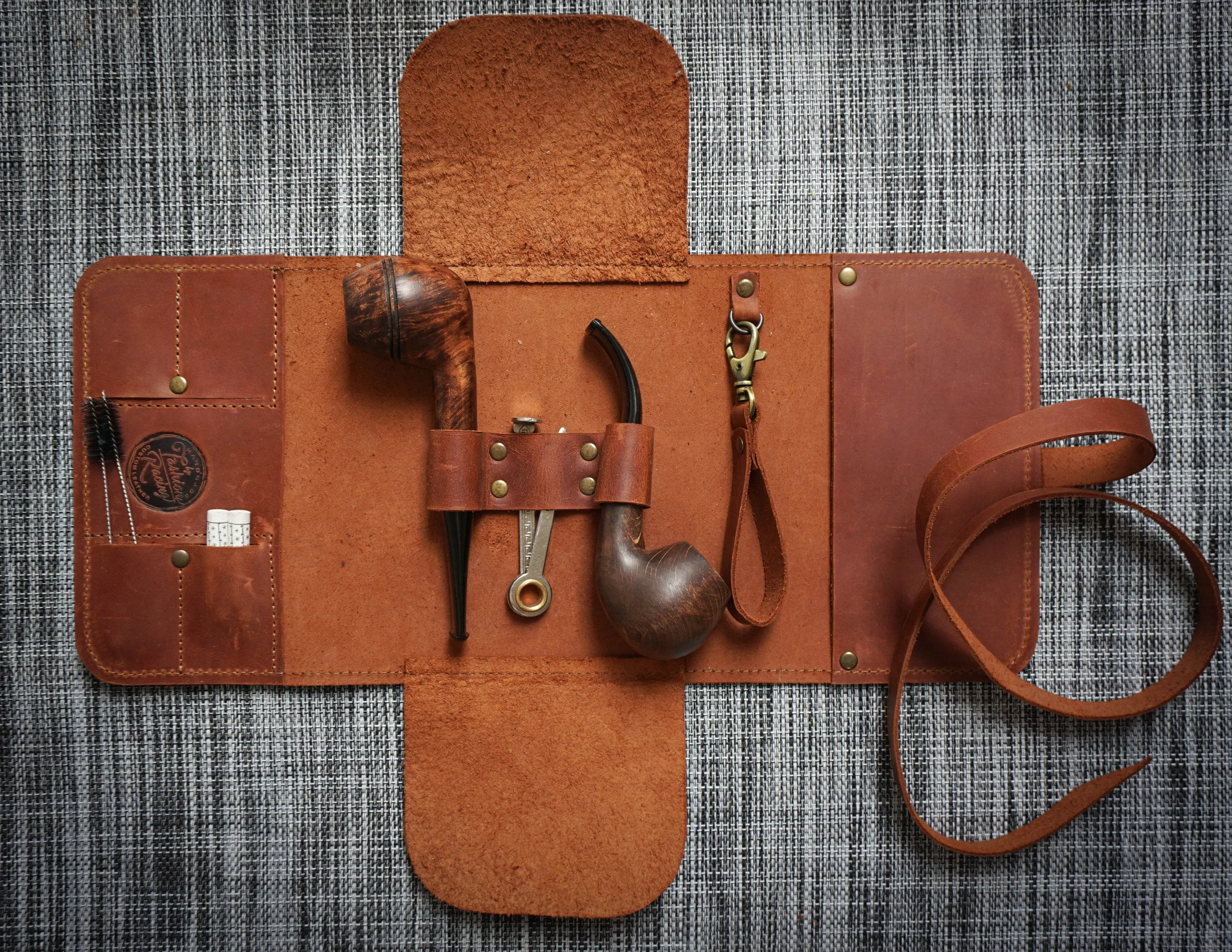 Leather Pipe Roll | Tobacco Pouch Roll for 2-3 pipes