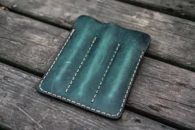 Leather Triple Fountain Pen Case / Pen Pouch - Crazy Horse Forest Green