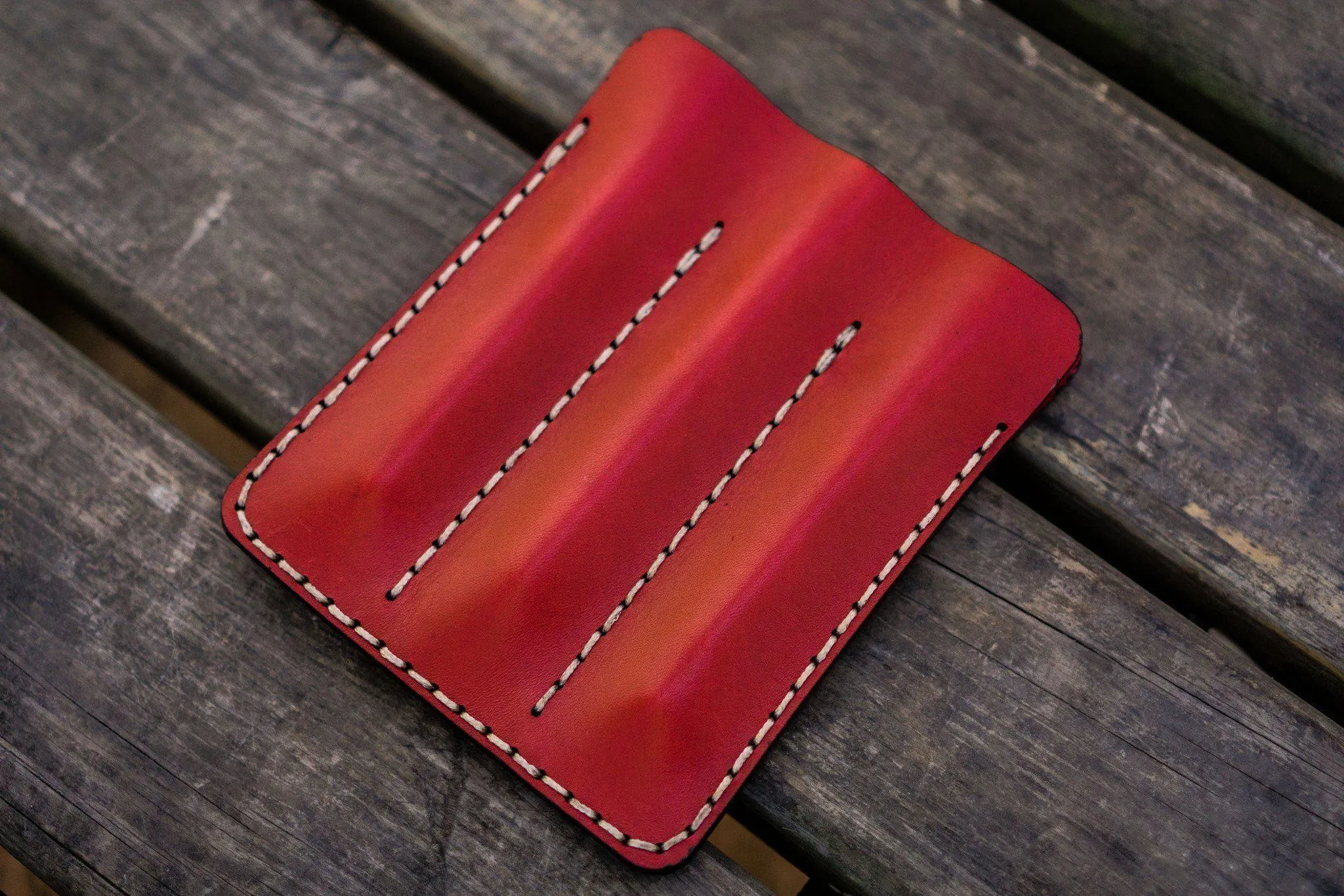 Leather Triple Fountain Pen Case / Pen Pouch - Red