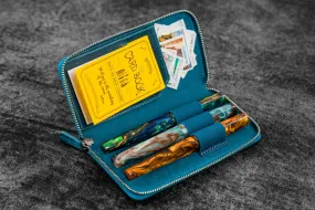 Leather Zippered 3 Slots Pen Case - C.H. Ocean Blue