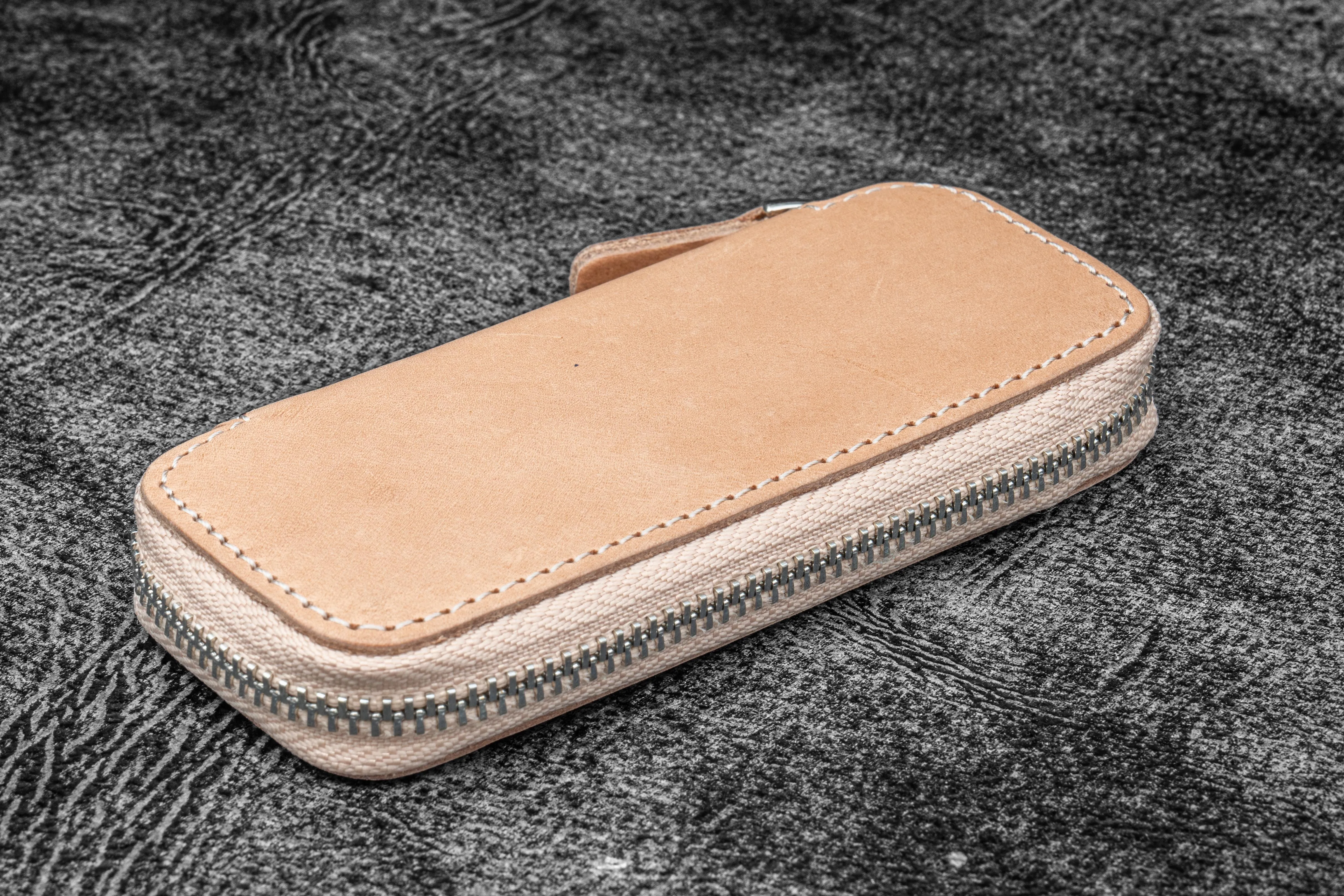 Leather Zippered Double Pen Case for Kaweco - Pocket Pen - Undyed Leather