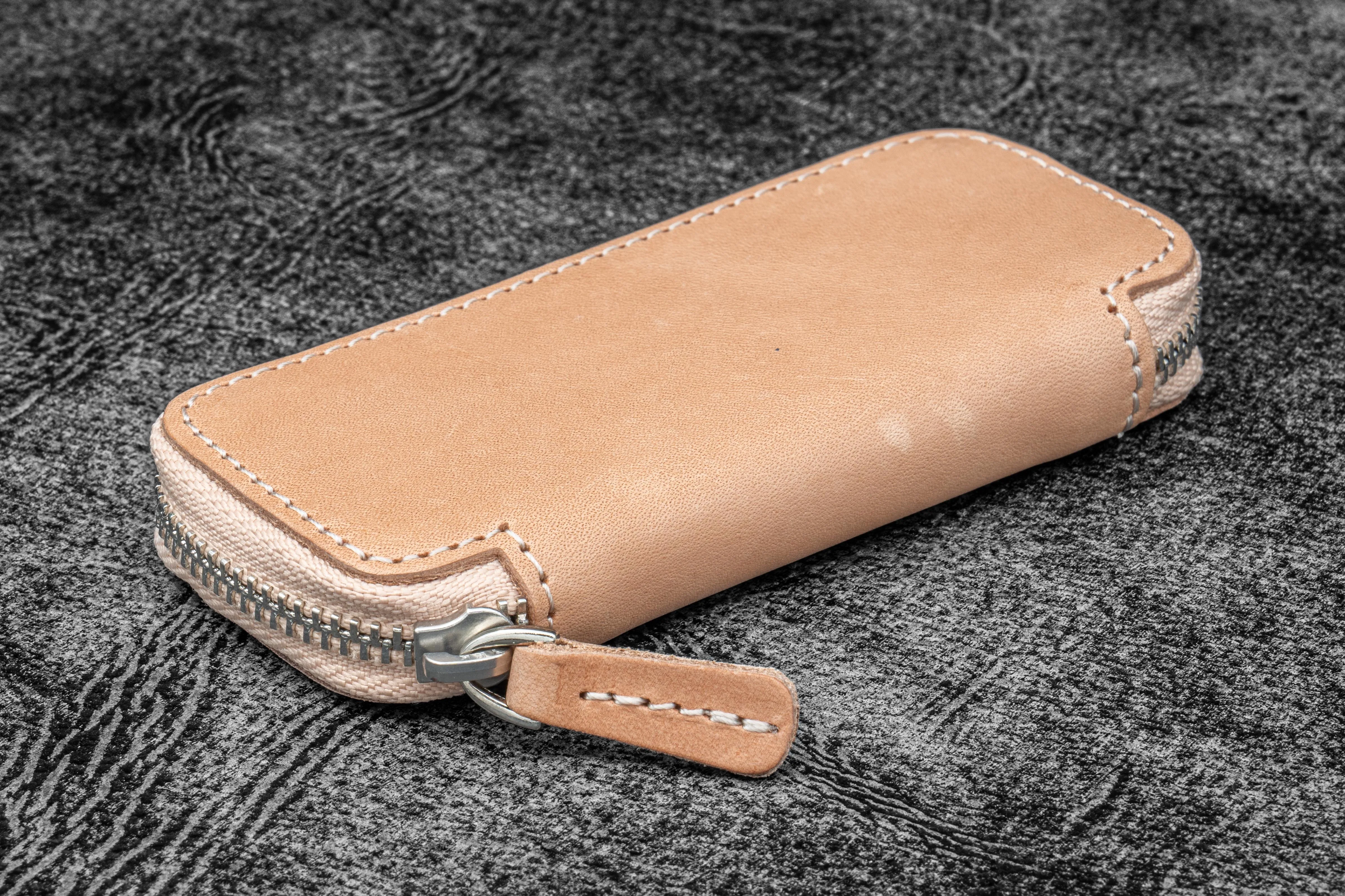 Leather Zippered Double Pen Case for Kaweco - Pocket Pen - Undyed Leather