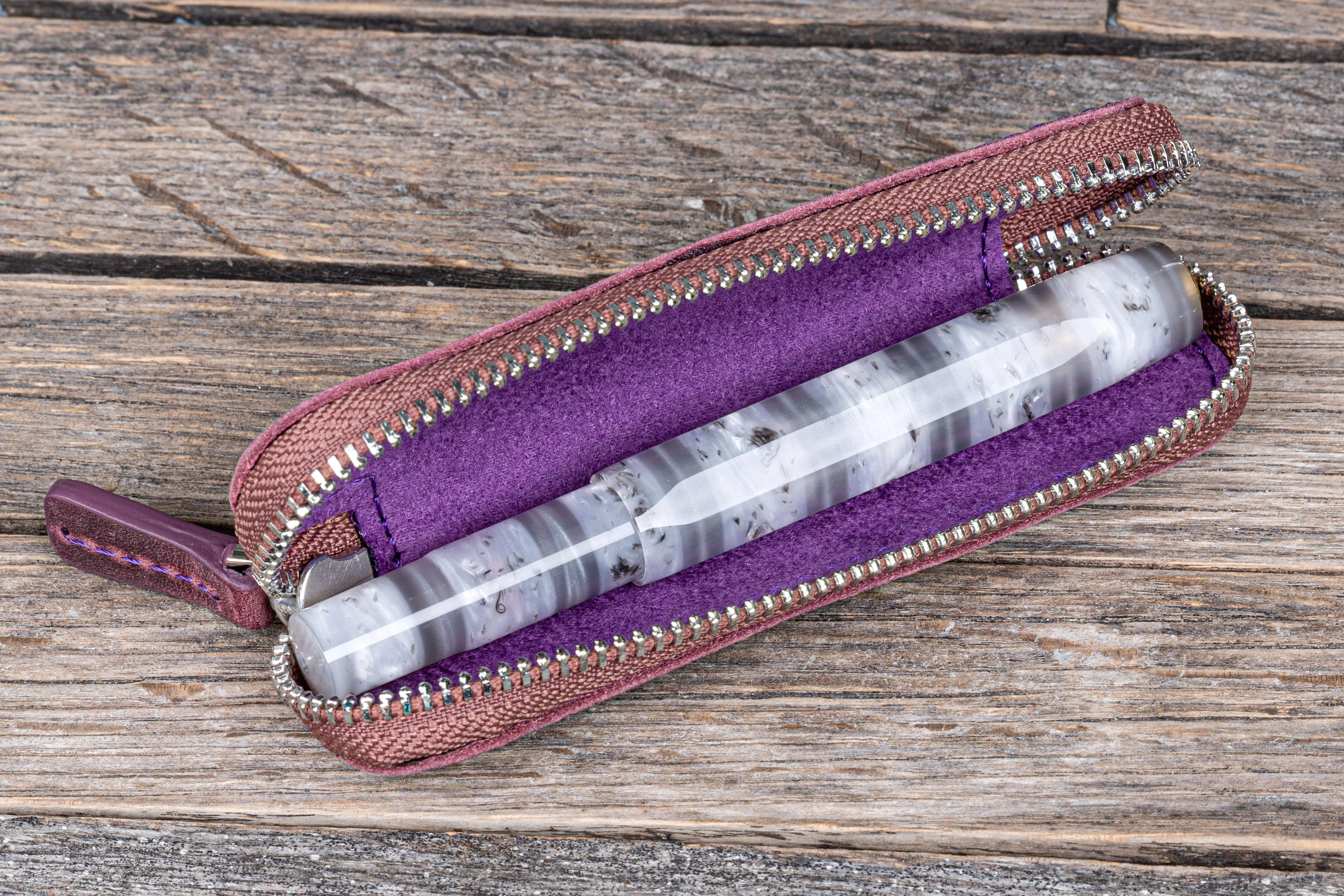 Leather Zippered Single Pen Case for Kaweco - Pocket Pen - Purple