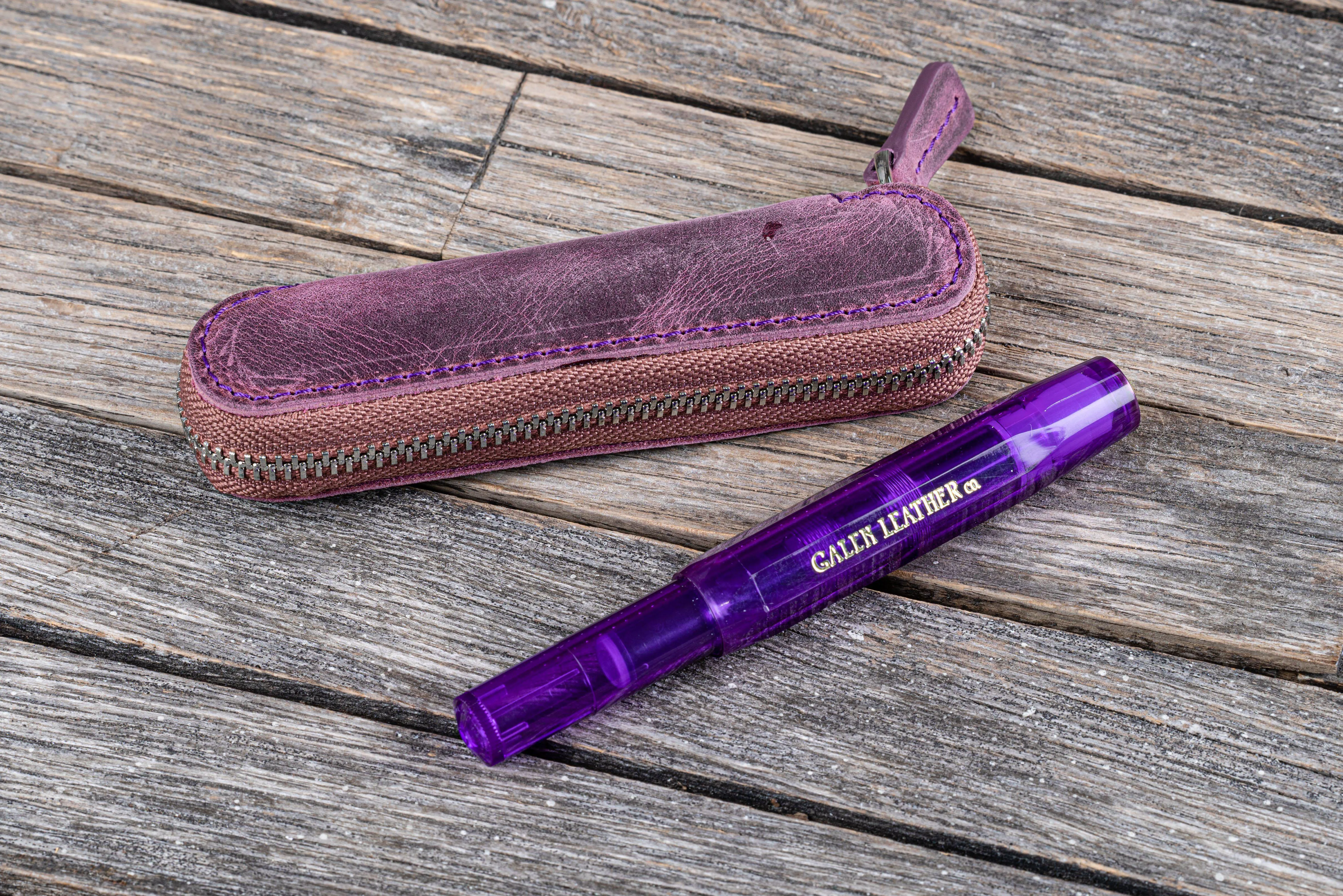 Leather Zippered Single Pen Case for Kaweco - Pocket Pen - Purple