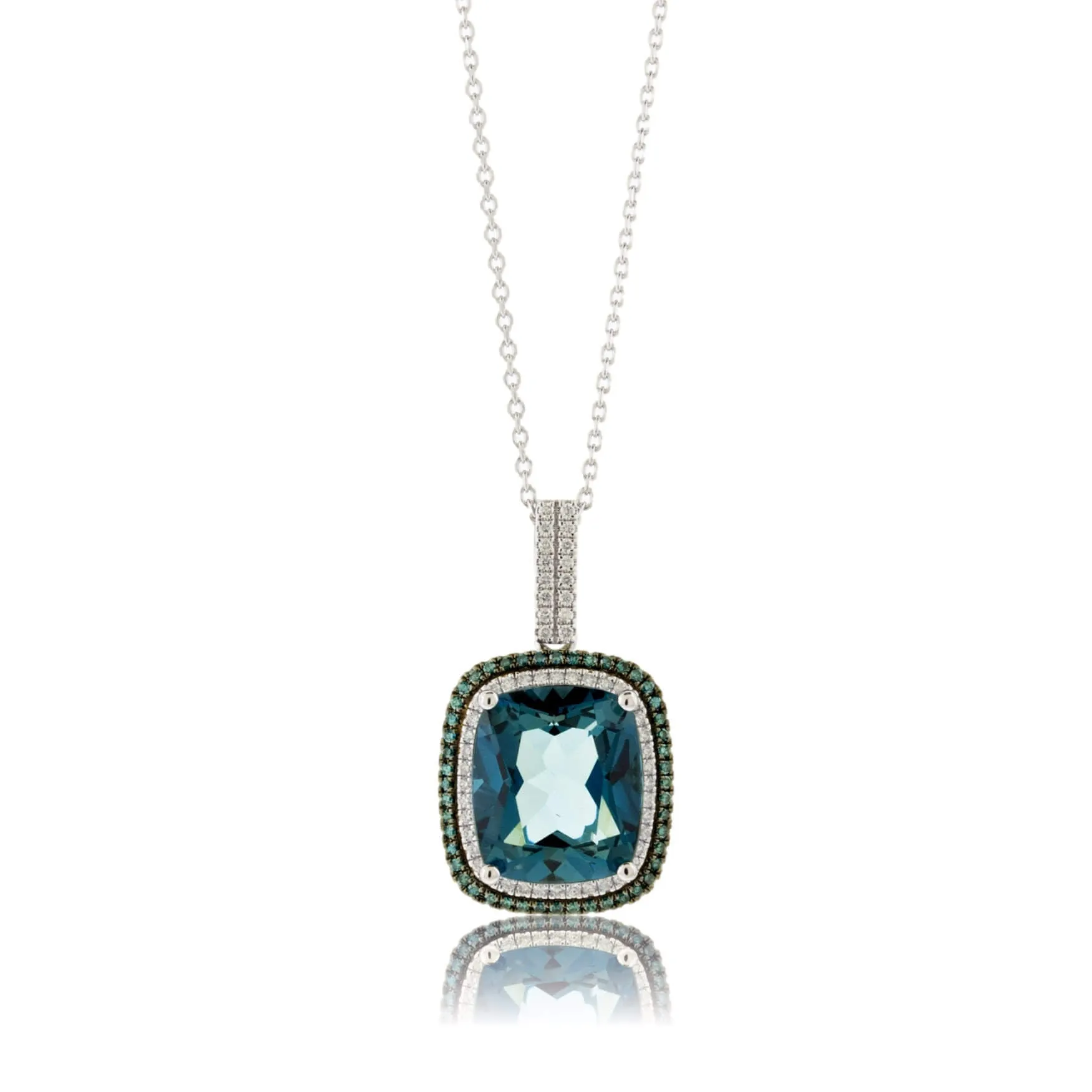 London Blue Topaz, Blue Diamond & Diamond Halo Pendant w/Chain