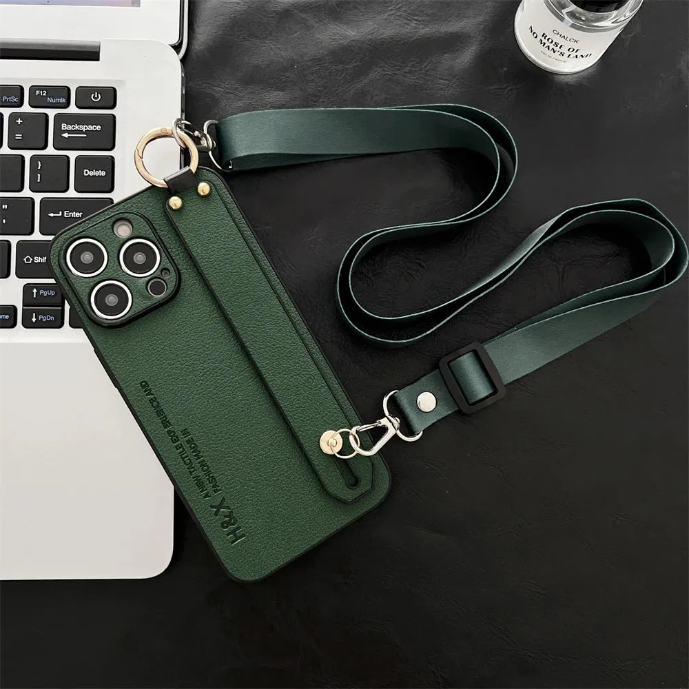 Luxury Leather Wrist Strap Crossbody Case for iPhone 15 14 13 Pro Max 12 Mini 15 Plus