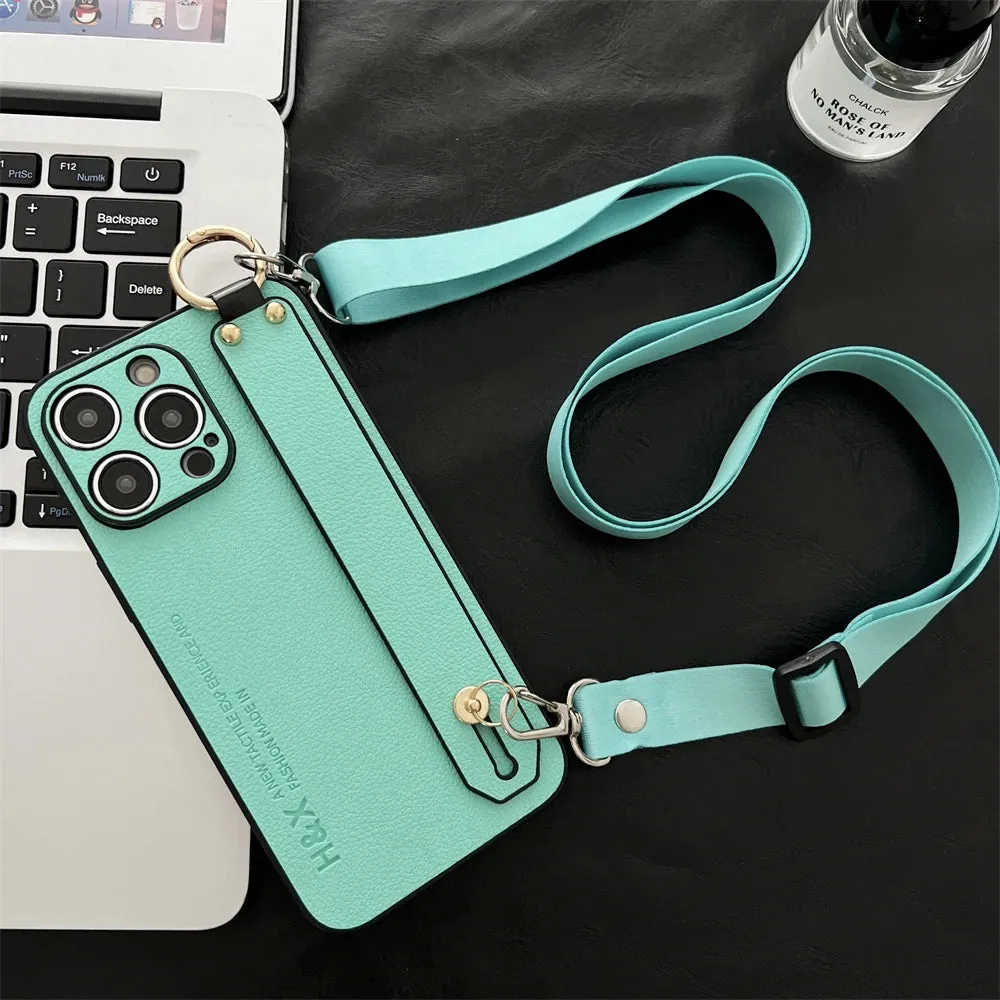 Luxury Leather Wrist Strap Crossbody Case for iPhone 15 14 13 Pro Max 12 Mini 15 Plus