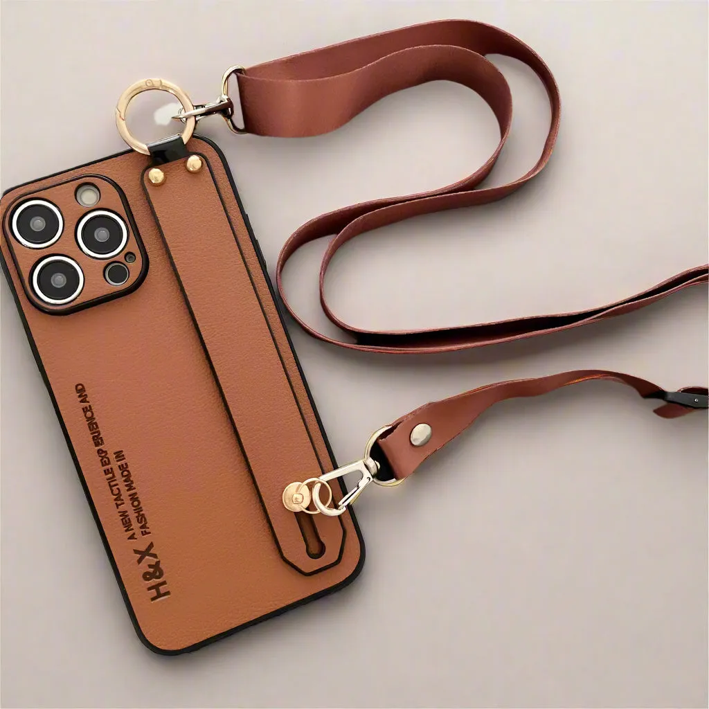 Luxury Leather Wrist Strap Crossbody Case for iPhone 15 14 13 Pro Max 12 Mini 15 Plus