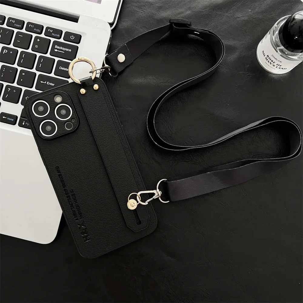 Luxury Leather Wrist Strap Crossbody Case for iPhone 15 14 13 Pro Max 12 Mini 15 Plus