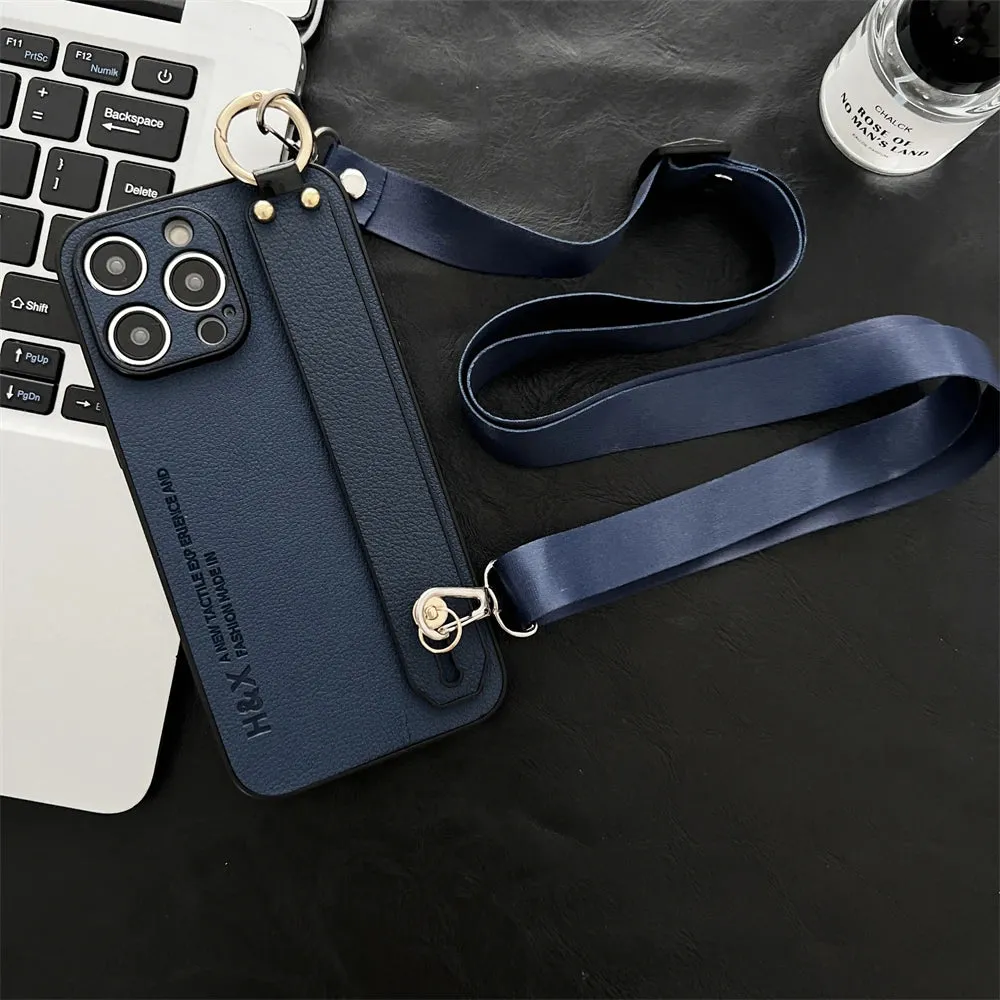 Luxury Leather Wrist Strap Crossbody Case for iPhone 15 14 13 Pro Max 12 Mini 15 Plus