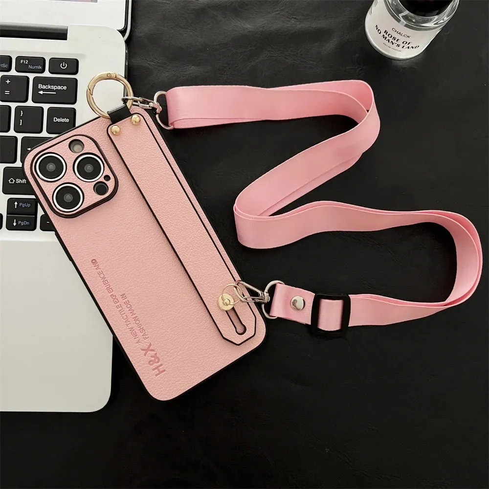 Luxury Leather Wrist Strap Crossbody Case for iPhone 15 14 13 Pro Max 12 Mini 15 Plus