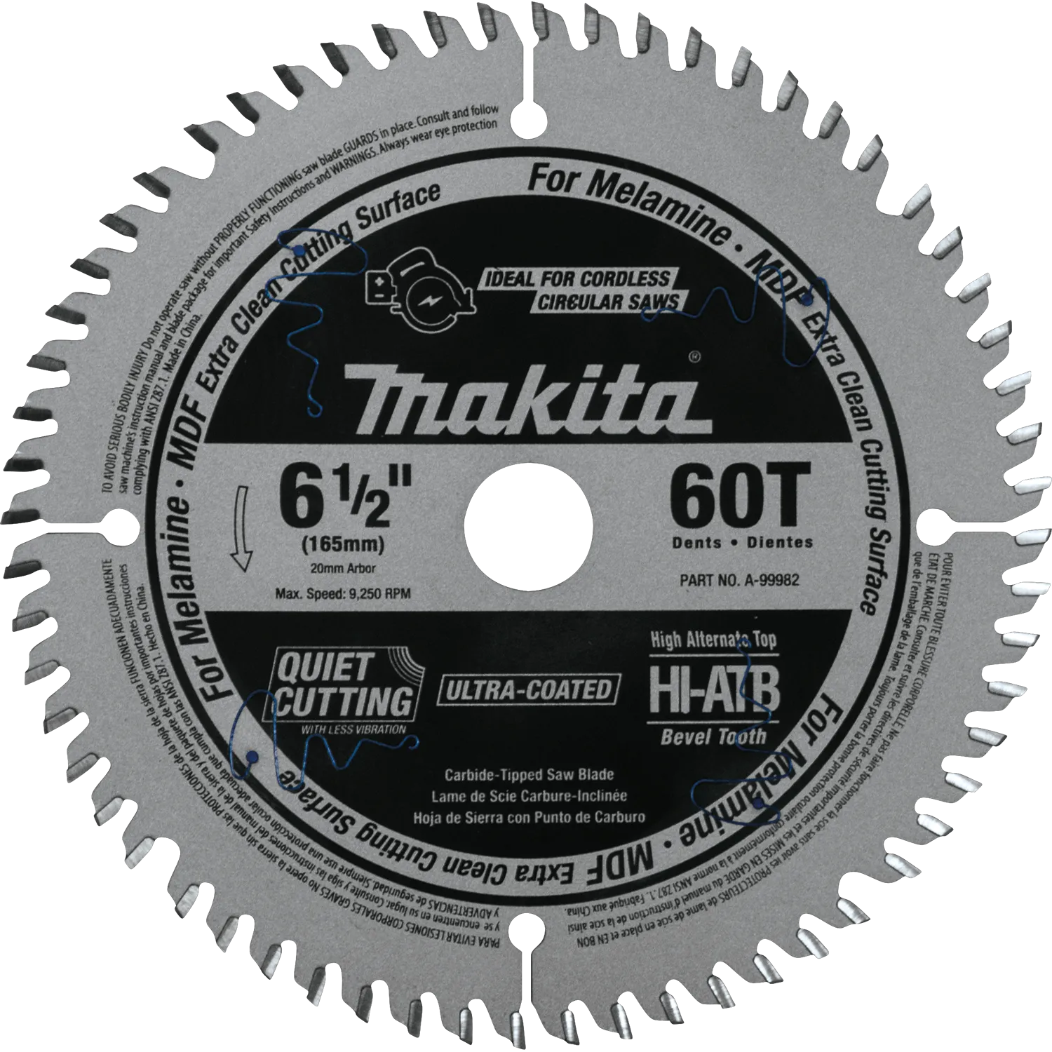 Makita A-99982 6-1/2" 60T (ATB) Carbide-Tipped Cordless Plunge Saw Blade