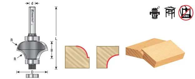 Matching Corner Round⁄Cove Router Bit | 5⁄16 Radius x 1 1⁄4 Dia x 21⁄32 x 1⁄4 Shank | 49152 | 738685491522