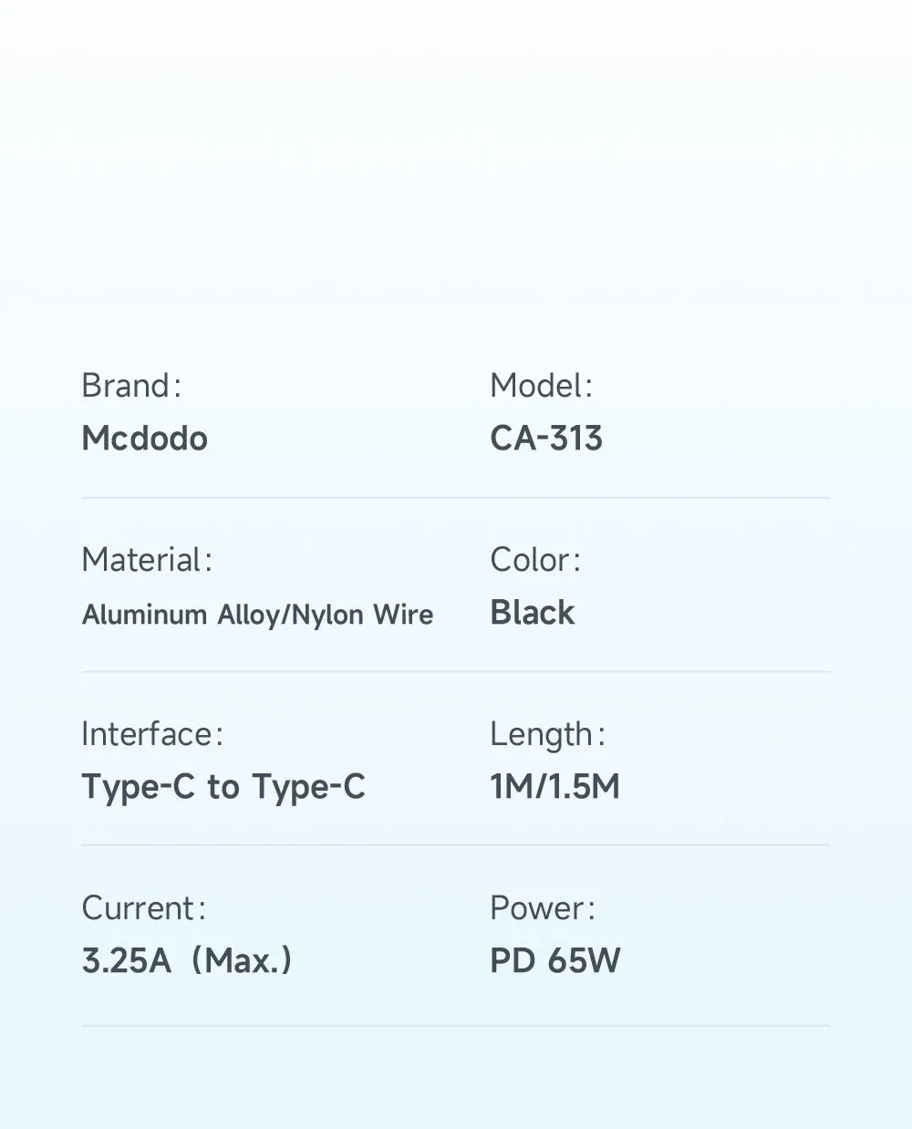 Mcdodo CA-313 | Type-C to Type-C Mobile Cable | Fast Charge 65W PD