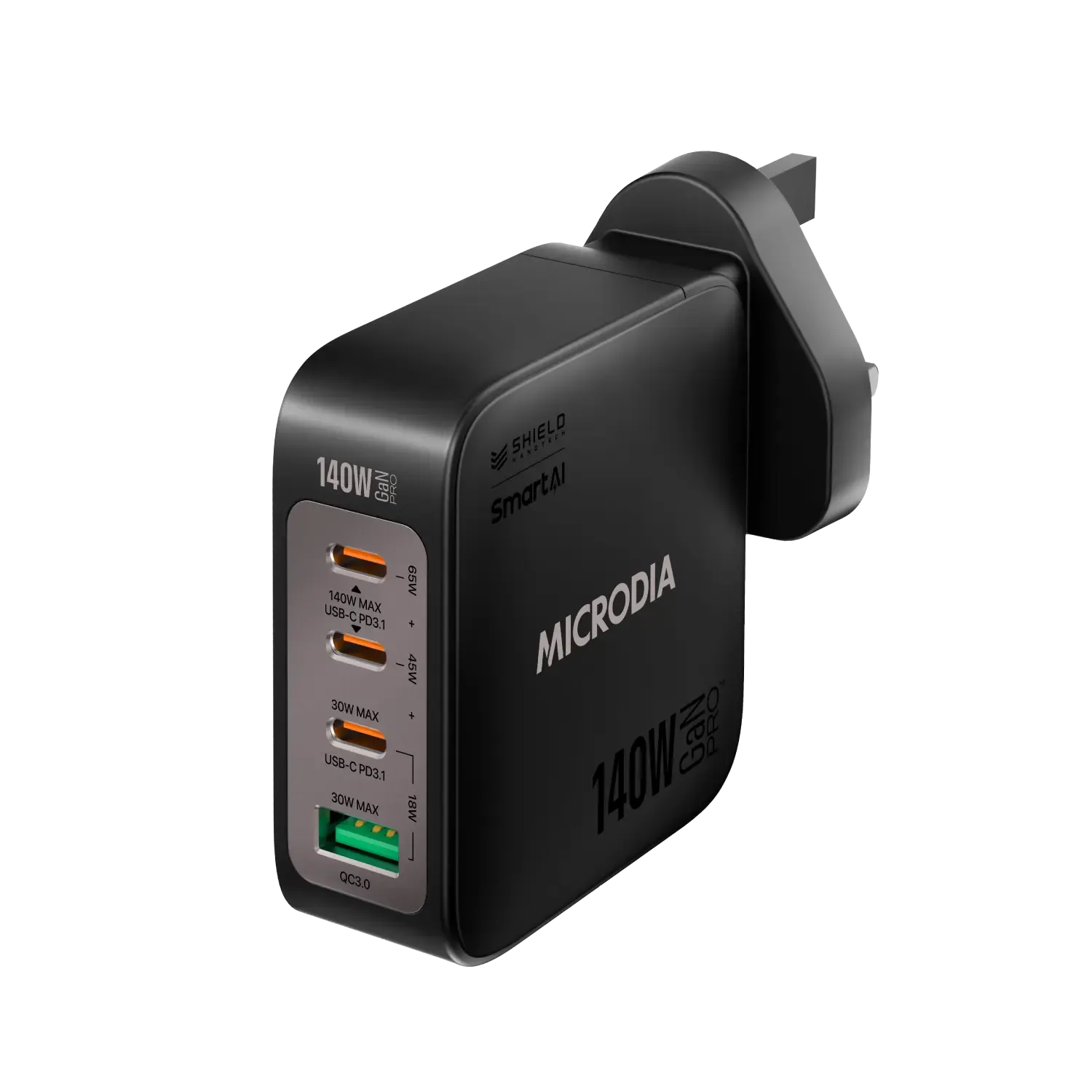 MICRODIA SMARTCube™ Nano 140W, GaN Pro Wall Charger, 4-Port, USB-C PD3.1   USB-A QC3.0