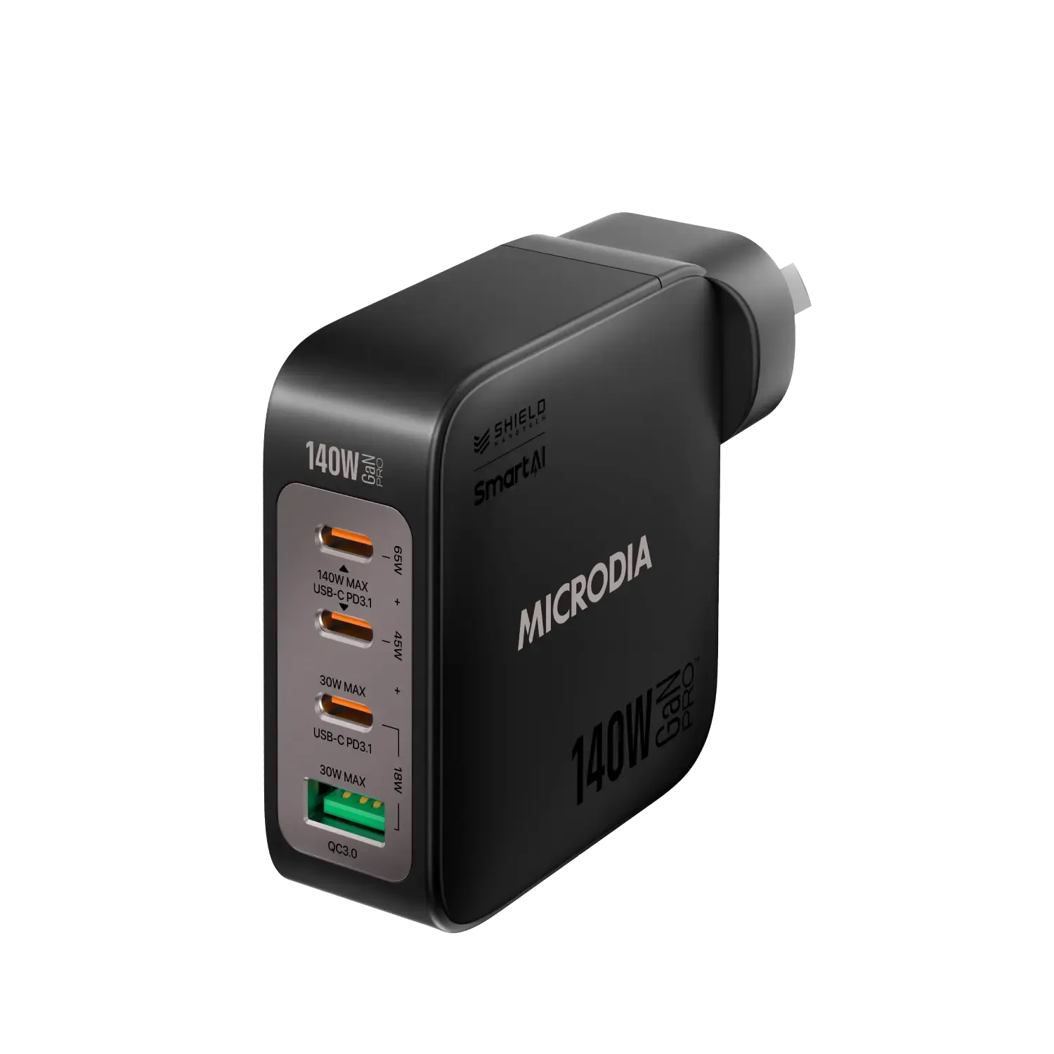 MICRODIA SMARTCube™ Nano 140W, GaN Pro Wall Charger, 4-Port, USB-C PD3.1   USB-A QC3.0