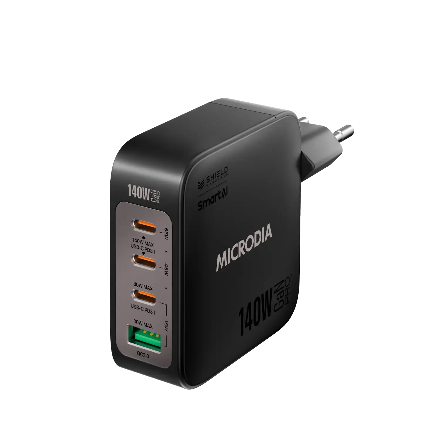 MICRODIA SMARTCube™ Nano 140W, GaN Pro Wall Charger, 4-Port, USB-C PD3.1   USB-A QC3.0