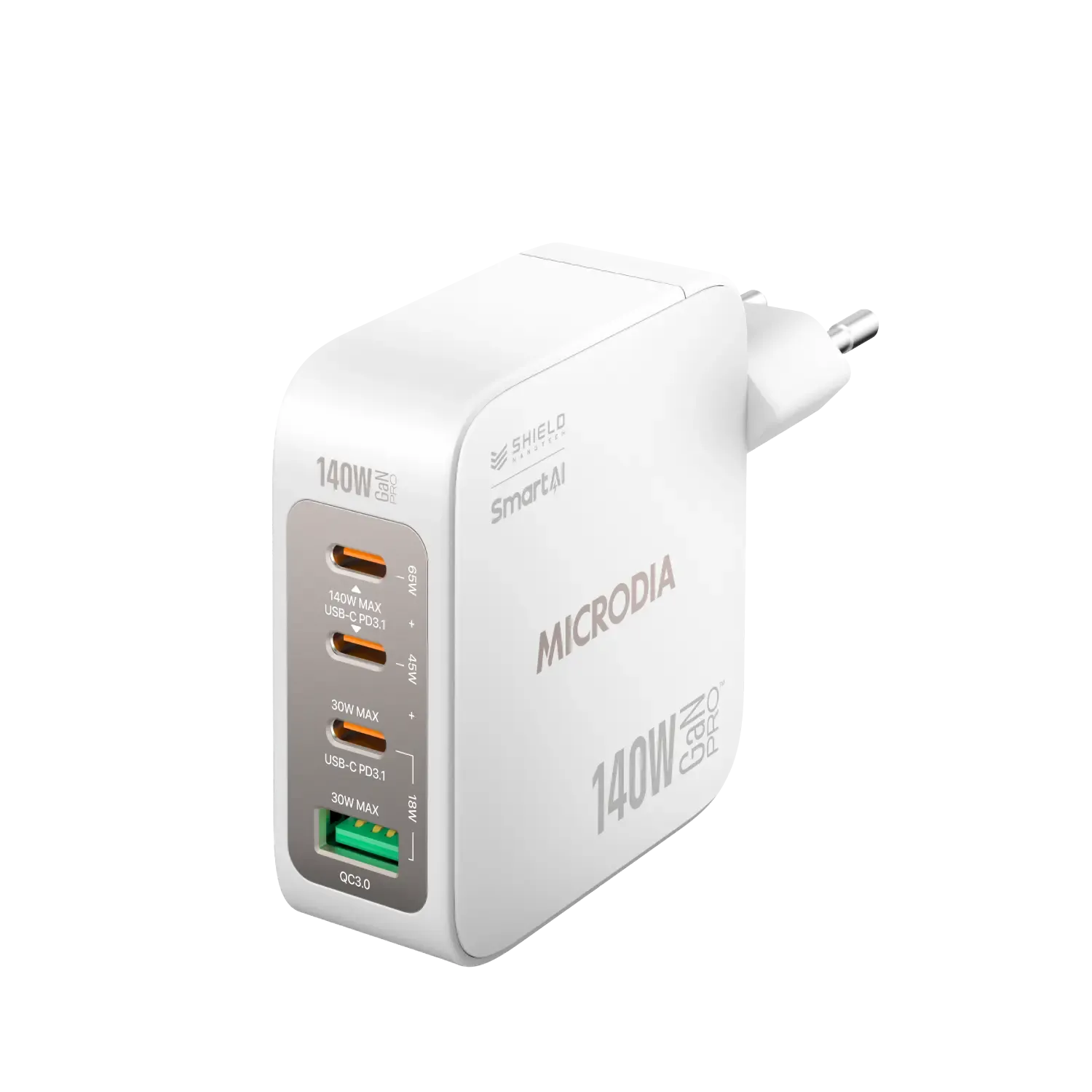 MICRODIA SMARTCube™ Nano 140W, GaN Pro Wall Charger, 4-Port, USB-C PD3.1   USB-A QC3.0