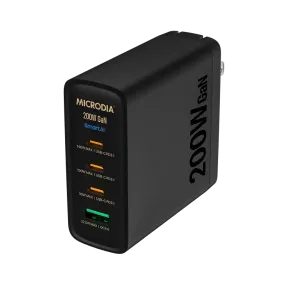 MICRODIA SMARTCube™ Nano 200W, GaN Wall Charger, 3-Port USB-C PD3.1   USB-A QC4.0