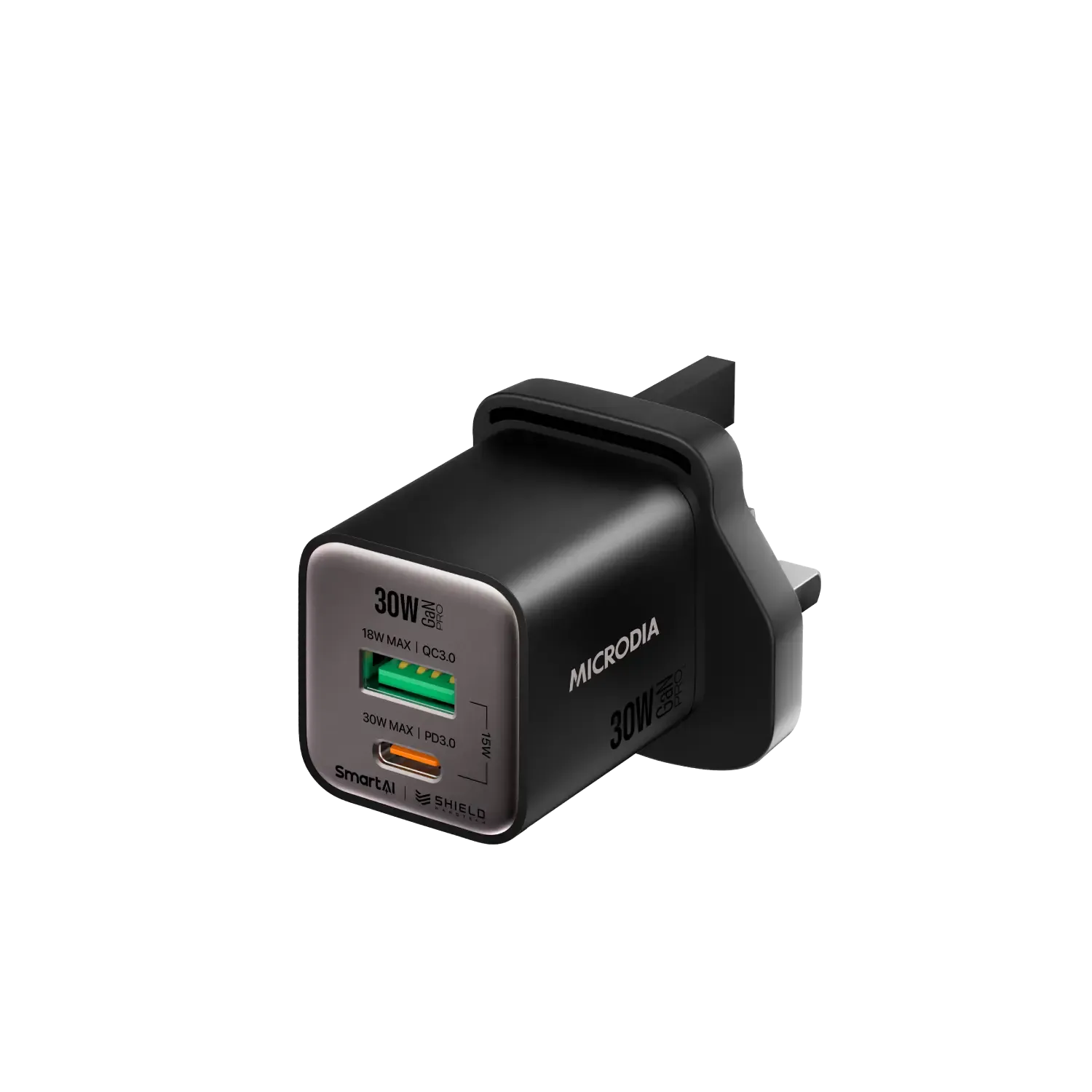 MICRODIA SMARTCube™ Nano 30W GaN Pro Wall Charger, Dual-Port, USB-C PD3.0   USB-A QC3.0