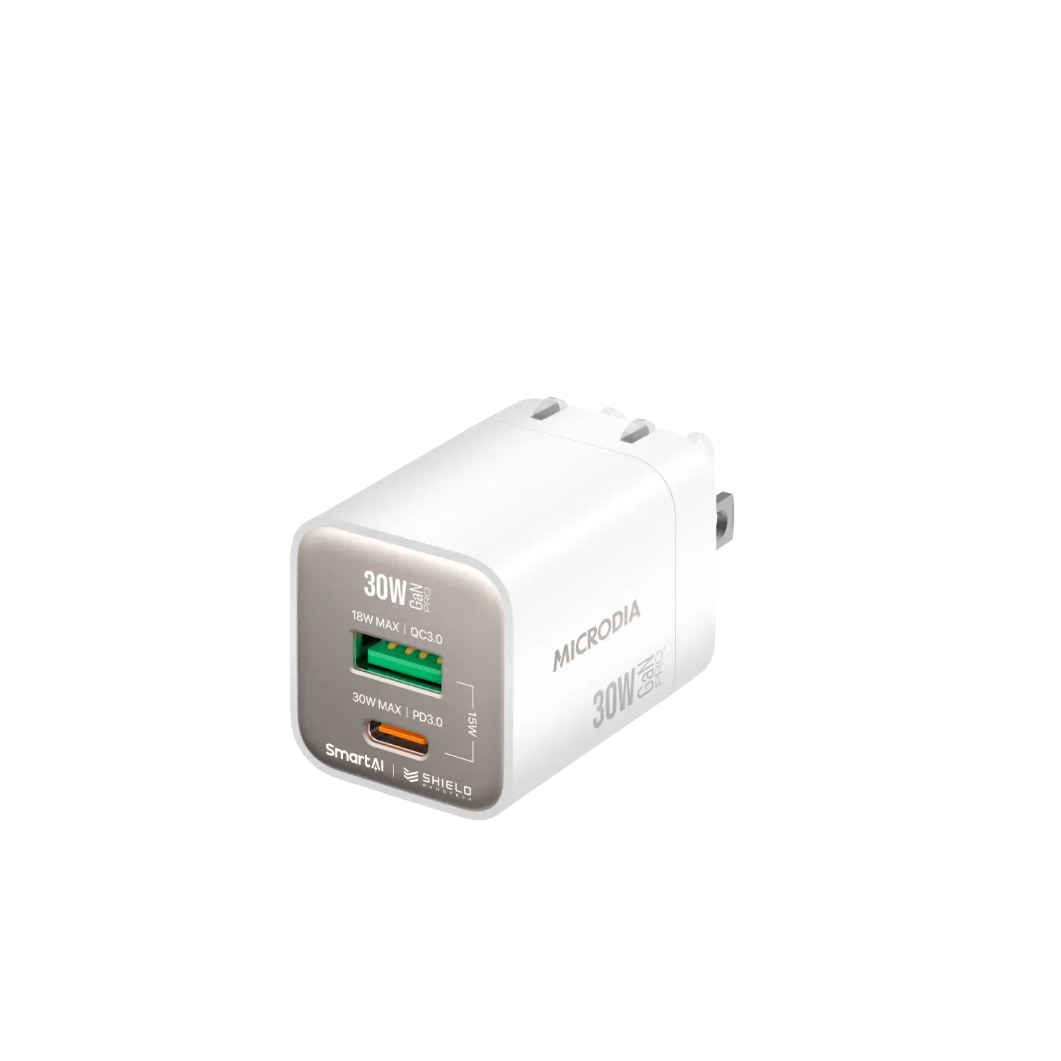 MICRODIA SMARTCube™ Nano 30W GaN Pro Wall Charger, Dual-Port, USB-C PD3.0   USB-A QC3.0