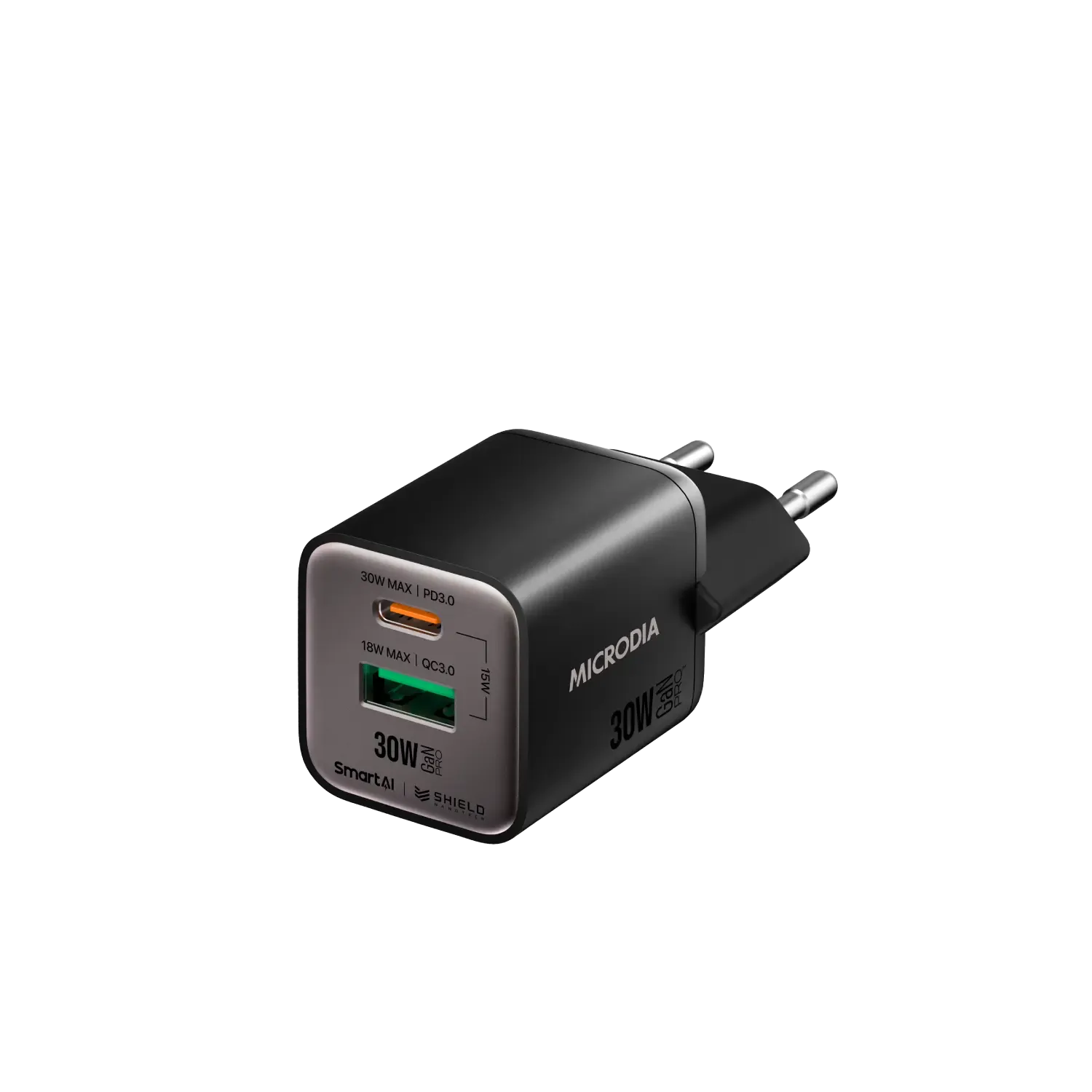 MICRODIA SMARTCube™ Nano 30W GaN Pro Wall Charger, Dual-Port, USB-C PD3.0   USB-A QC3.0