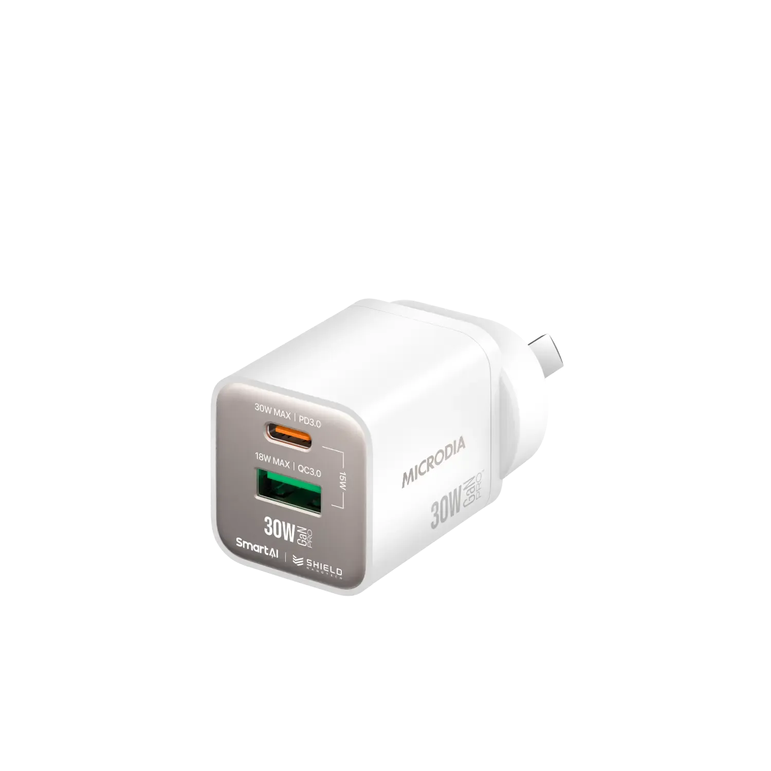 MICRODIA SMARTCube™ Nano 30W GaN Pro Wall Charger, Dual-Port, USB-C PD3.0   USB-A QC3.0