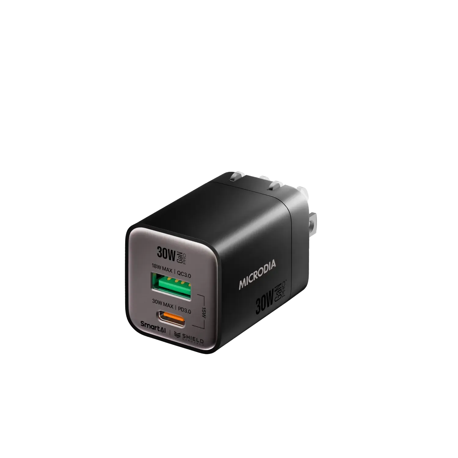 MICRODIA SMARTCube™ Nano 30W GaN Pro Wall Charger, Dual-Port, USB-C PD3.0   USB-A QC3.0