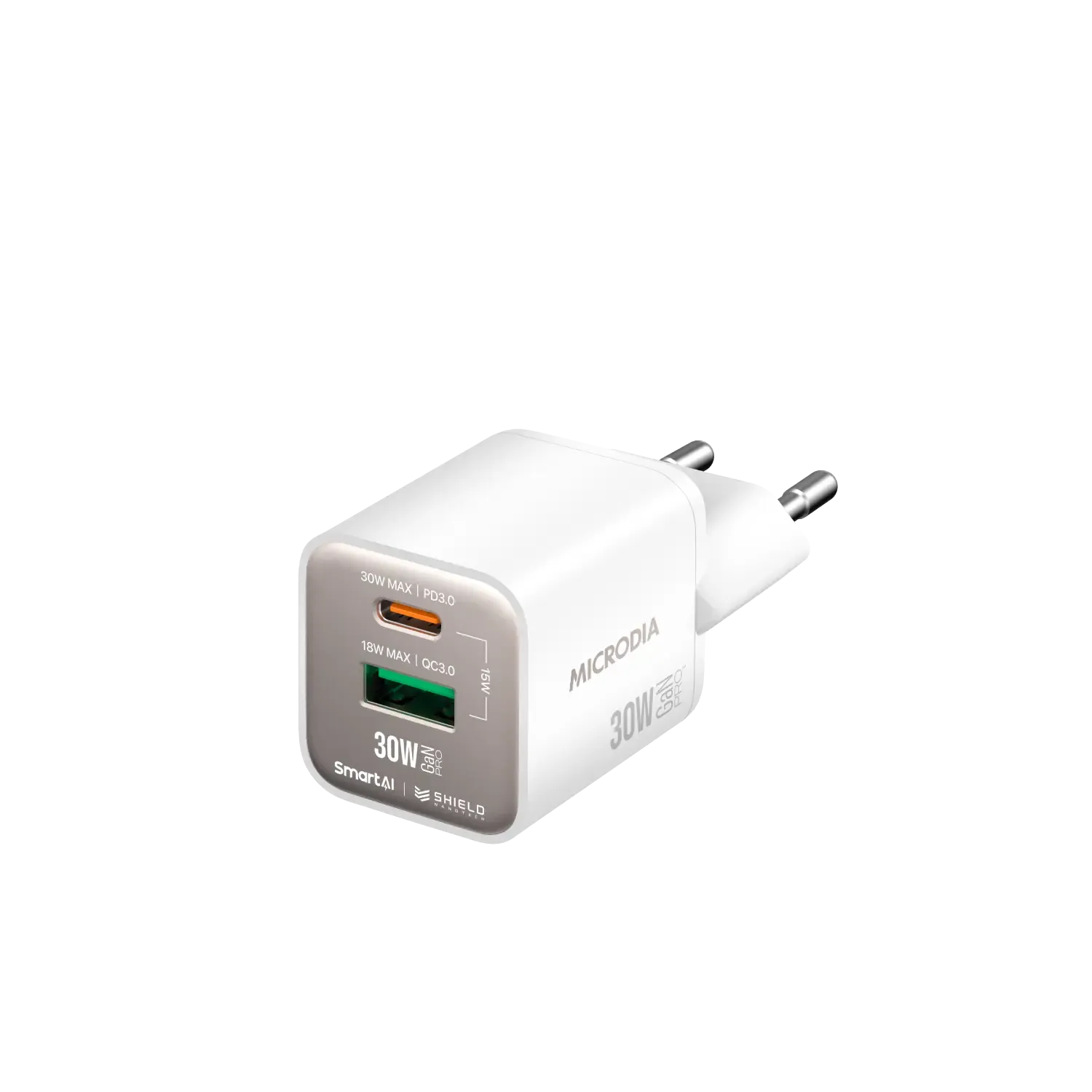 MICRODIA SMARTCube™ Nano 30W GaN Pro Wall Charger, Dual-Port, USB-C PD3.0   USB-A QC3.0