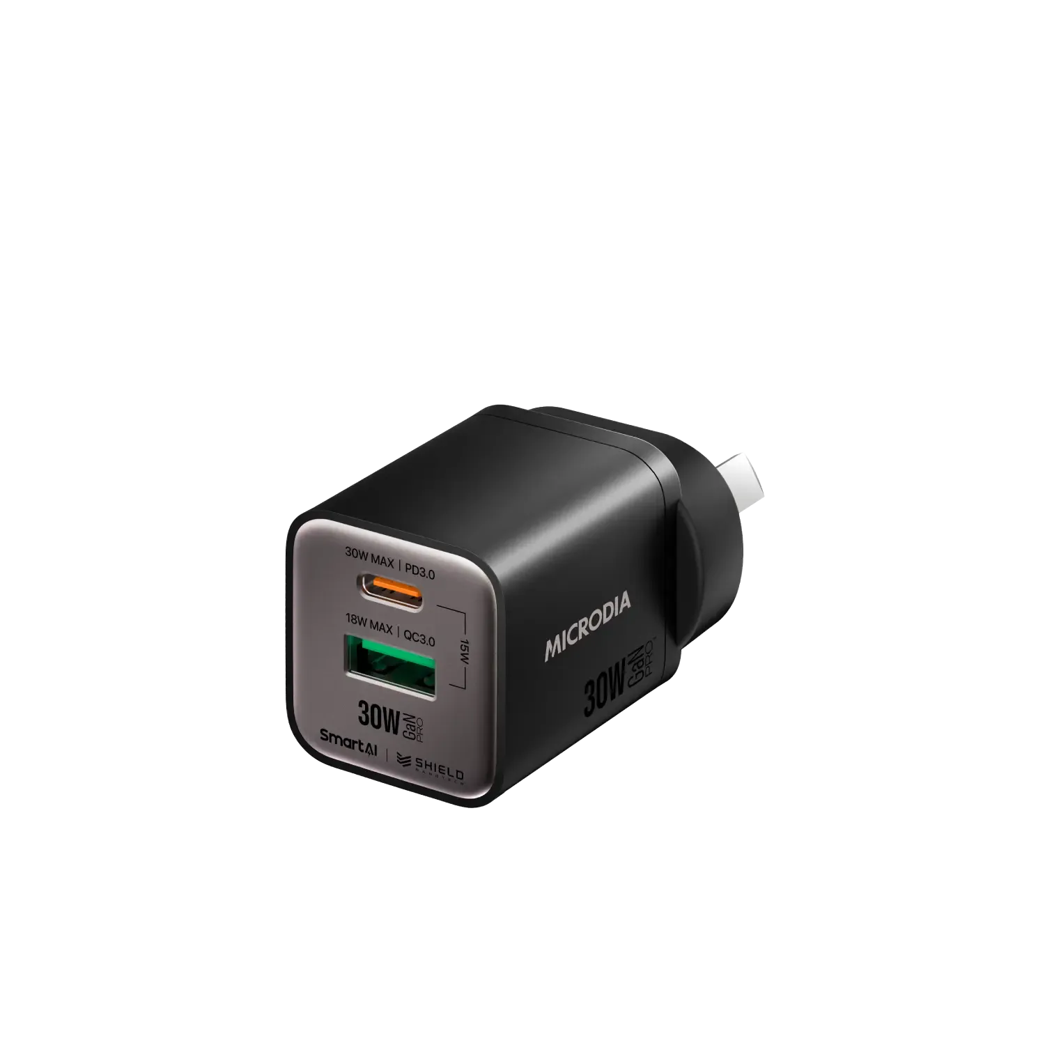 MICRODIA SMARTCube™ Nano 30W GaN Pro Wall Charger, Dual-Port, USB-C PD3.0   USB-A QC3.0