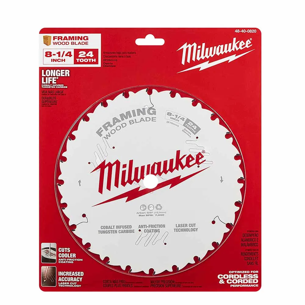 Milwaukee 48-40-0820 8-1/4" 24T Framing Circular Saw Blade