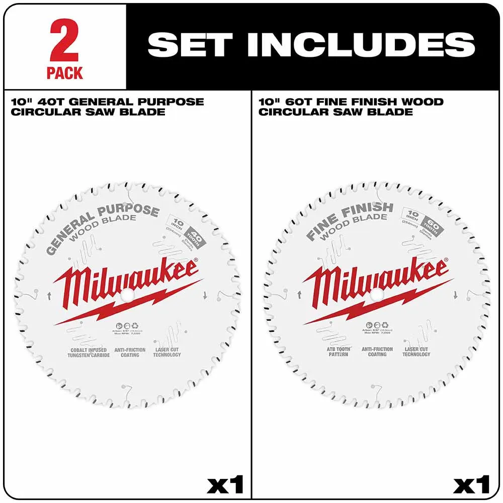 Milwaukee 48-40-1036 10" 40T   60T Two Pack Circular Saw Blades