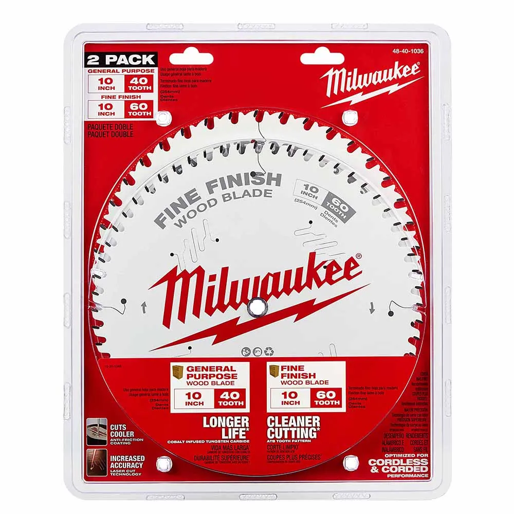 Milwaukee 48-40-1036 10" 40T   60T Two Pack Circular Saw Blades