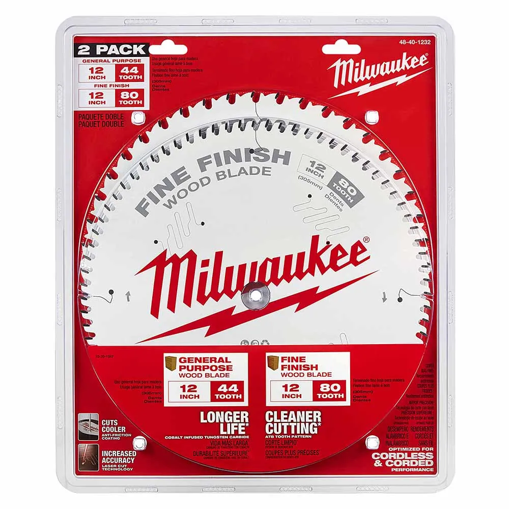 Milwaukee 48-40-1232 12" 44T   80T Two Pack Circular Saw Blade