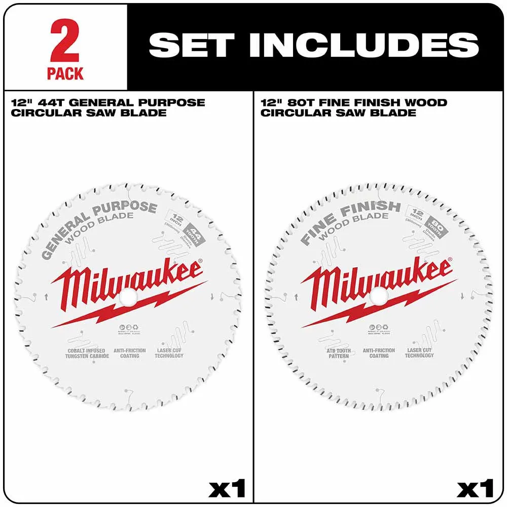 Milwaukee 48-40-1232 12" 44T   80T Two Pack Circular Saw Blade