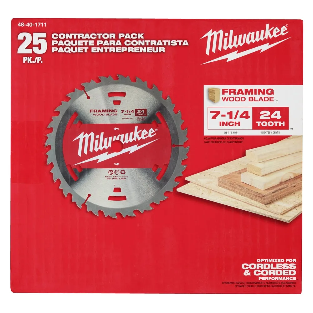 Milwaukee 48-40-1711 7-1/4" 24T Construction Framing Contractor Pack (25PK)