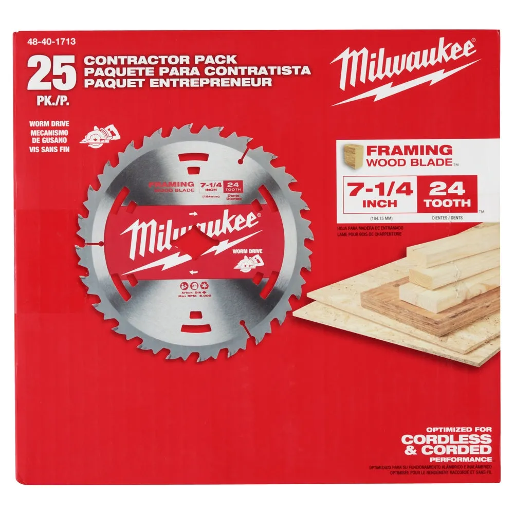 Milwaukee 48-40-1713 7-1/4" 24T Construction Worm Drive Framing Contractor Pack (25PK)