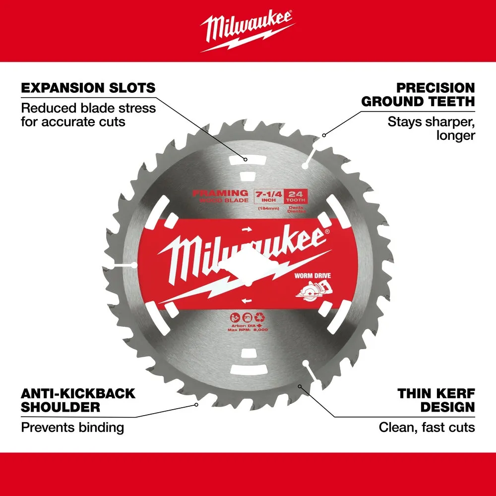 Milwaukee 48-40-1713 7-1/4" 24T Construction Worm Drive Framing Contractor Pack (25PK)