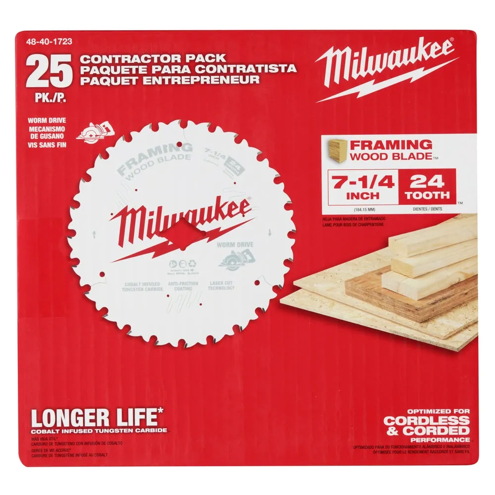 Milwaukee 48-40-1723 7-1/4" 24T Worm Drive Framing Contractor Pack (25PK)