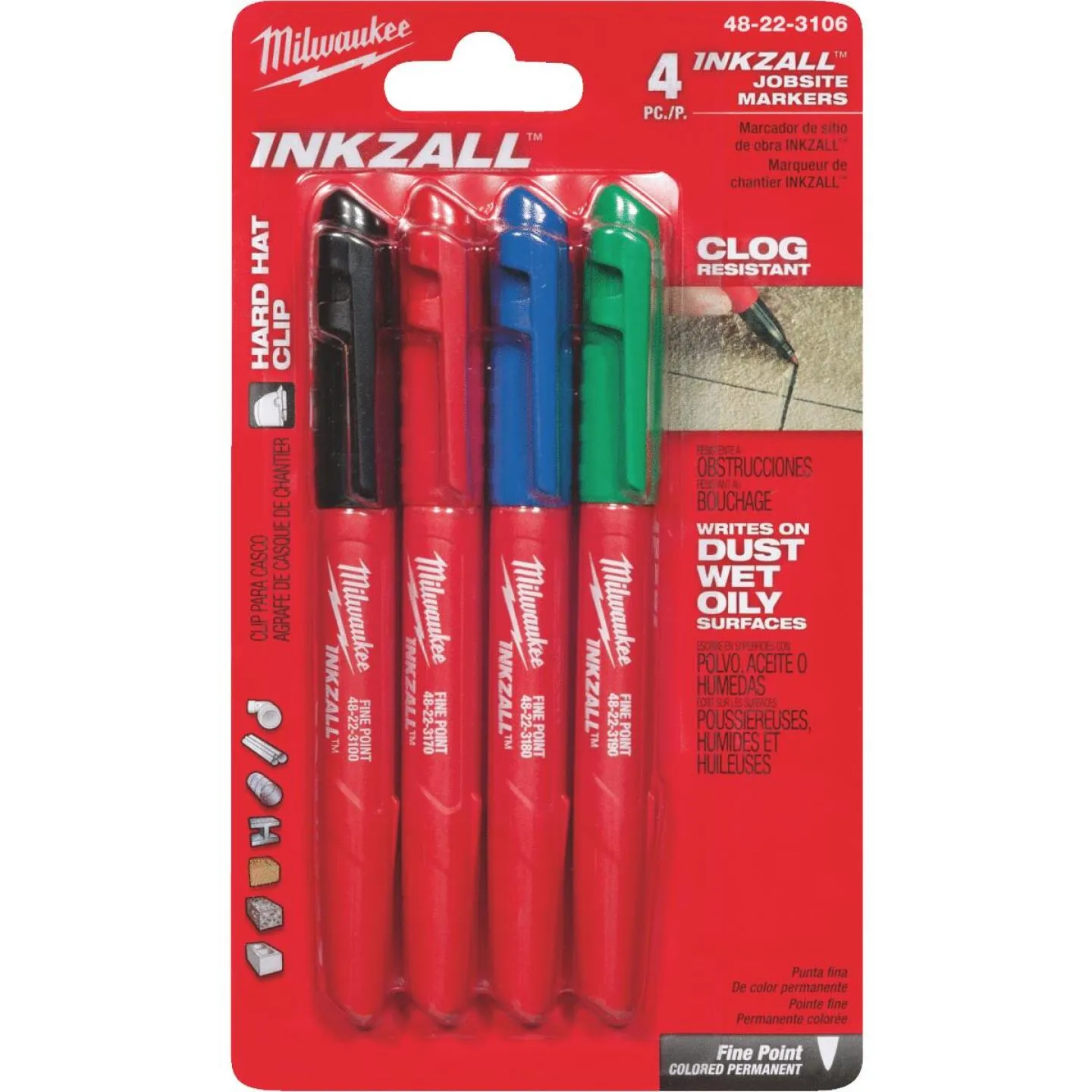 Milwaukee INKZALL Fine Point Various Colors Job Site Marker (4-Pack)